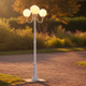 Sophisticated Triple 25cm Spheres Curved Arms Tall Post Light White Sophisticated Triple 25cm Spheres Curved Arms Tall Post Light White